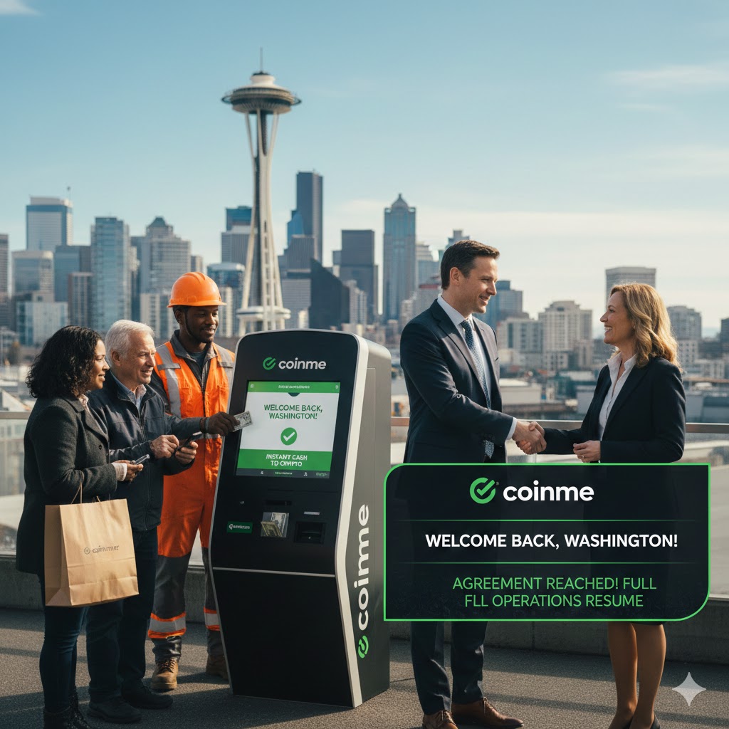 Coinme Restarts Full Service in Washington State After Agreement With Regulators